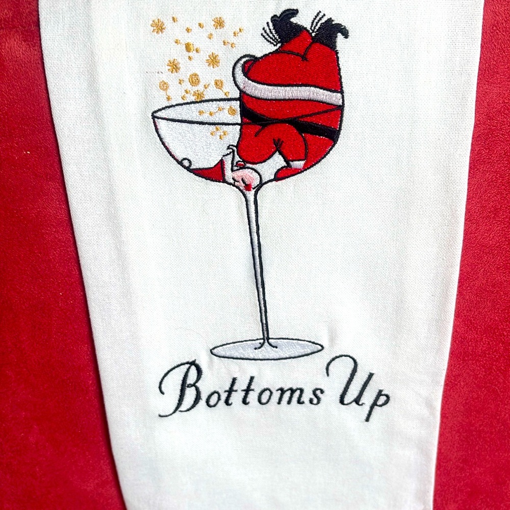Bottoms Up Christmas Embroidered Hand Towel